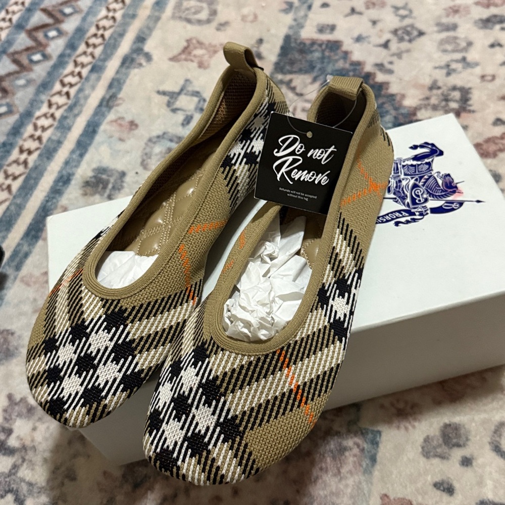 Burberry Tan and Black Plaid Slippers
